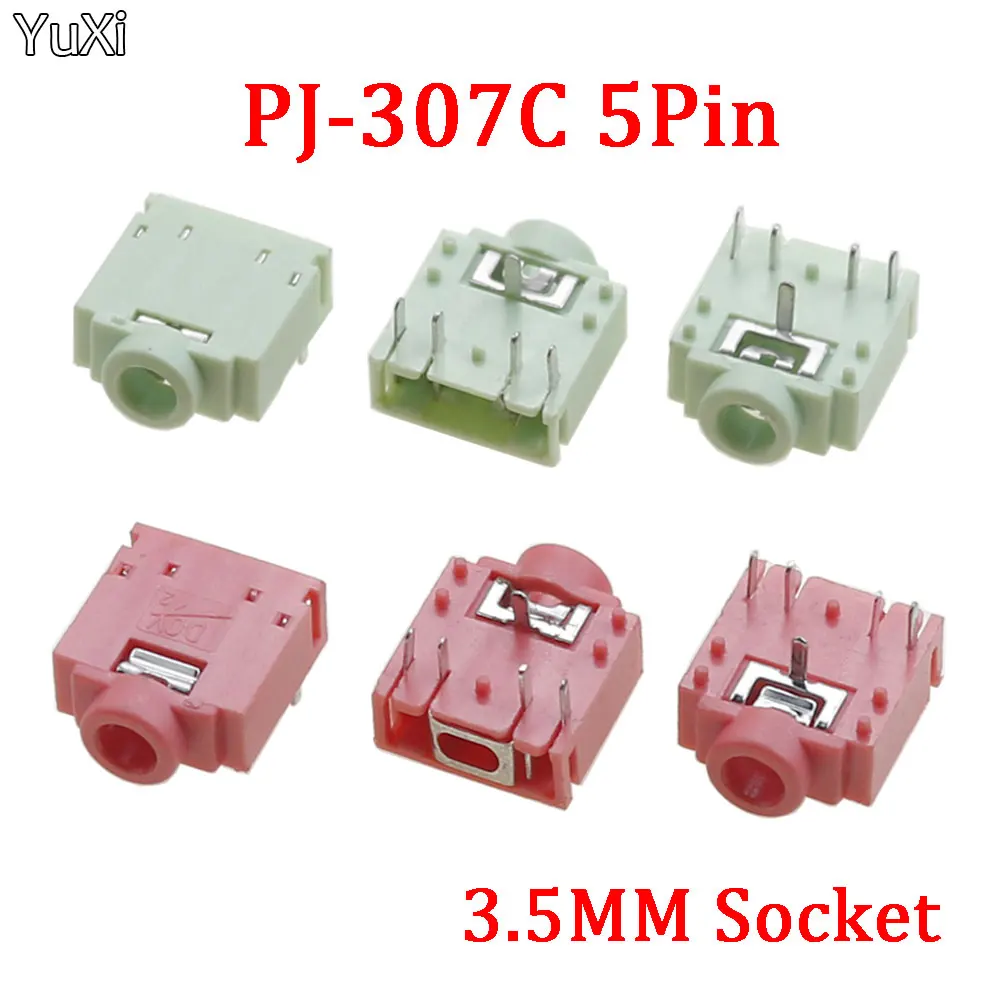 YuXi 1 Piece PJ-307C 3.5mm Stereo Jack Socket 5Pin Audio Jack Connector PCB Headphone Jack Socket