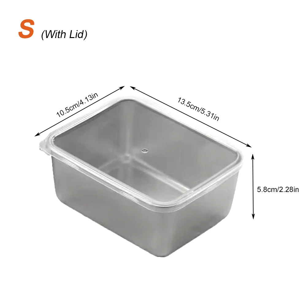 Stainless Steel Food Storage Serving Trays Rectangle Sausage Noodles Fruit Dish with Cover Home Kitchen Organizers Container