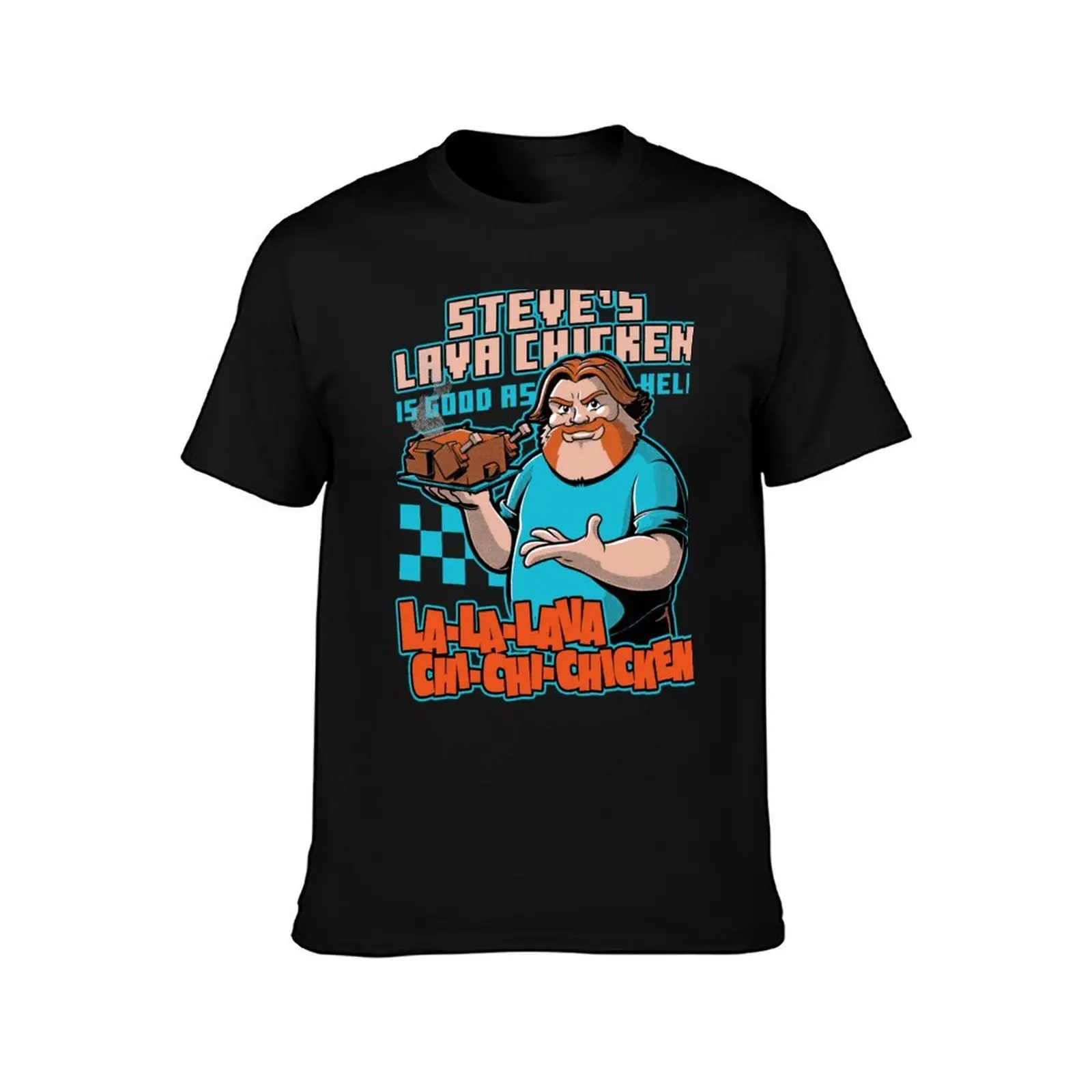 Steve's Lava Chicken T-Shirt, Summer Casual Cotton Tee, Oversized Streetwear Tops, Vintage Graphic Print, Loose Fit Short Sleeve
