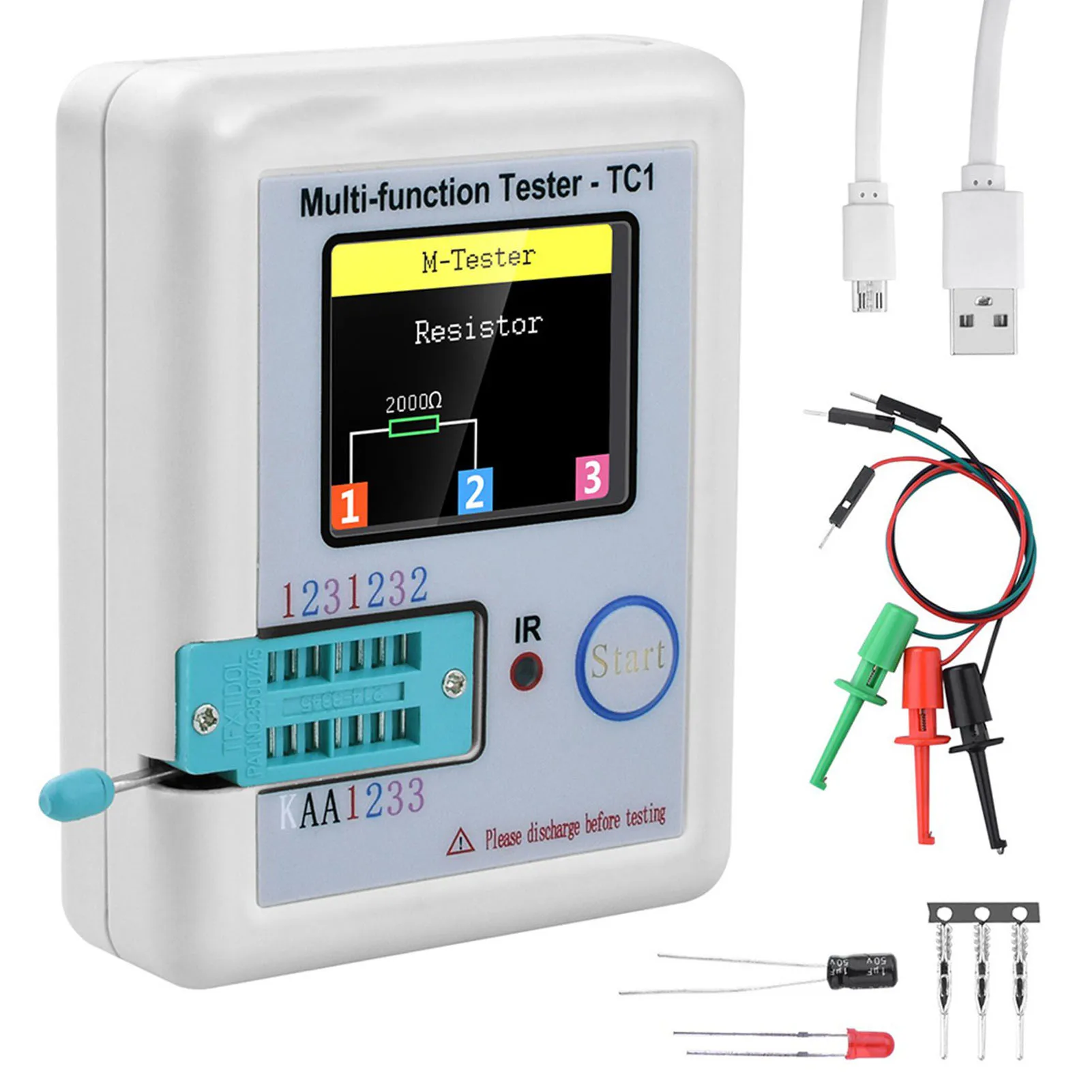 

Multimeter Transistor Tester Diode Triode Capacitor Resistor Detector 1.8" TFT LCD Display MOSFET NPN PNP Triac MOS Tool LCR-TC1