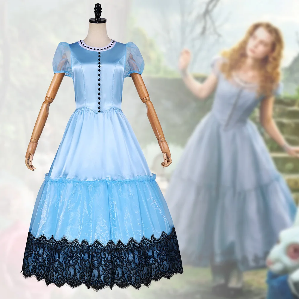 

Anime Alice in Wonderland Cosplay Costume Women's Blue Princess Dress Disfraz Halloween Carnival Party Outfits Suit