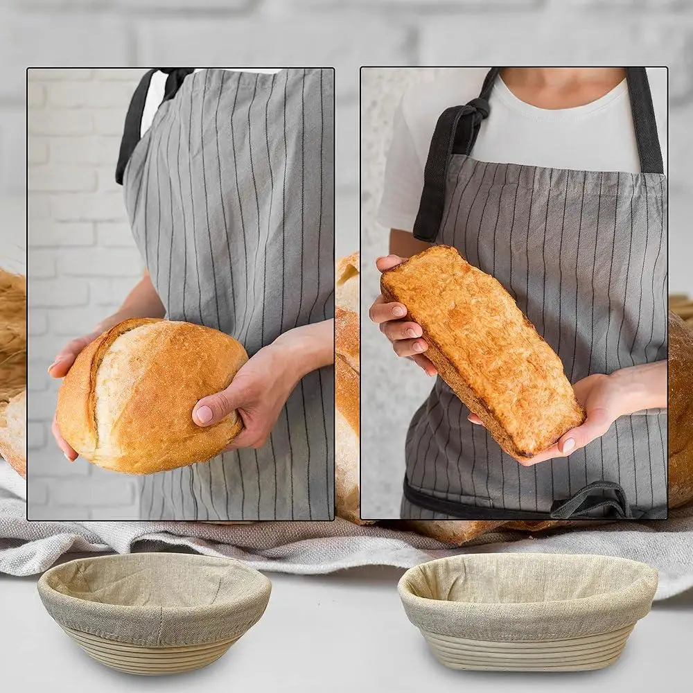 10-Zoll-Rattan-Gärkorb, 2er-Set, Sauerteigbrot-Backset, handwerkliches Brotbackwerkzeug, langlebiges, natürliches Material
