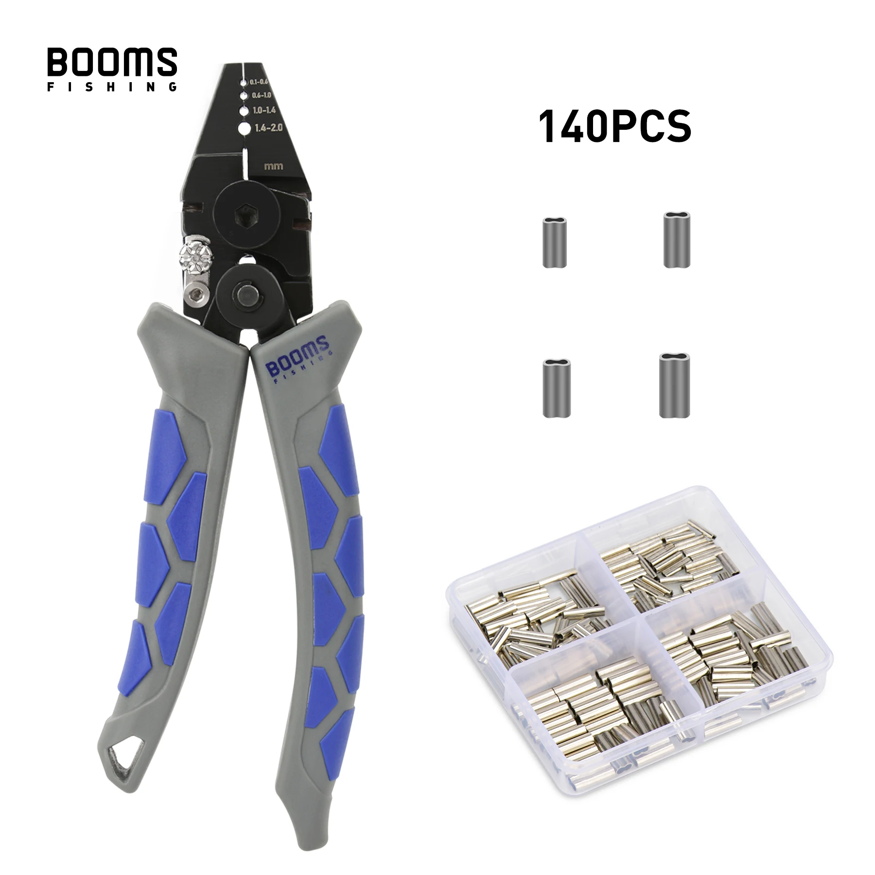 

Booms Fishing CP4 Carbon Steel Fishing Crimping 7 inch Pliers With 140Pcs Set Fishing Line Barrel Crimping Sleeves Tools