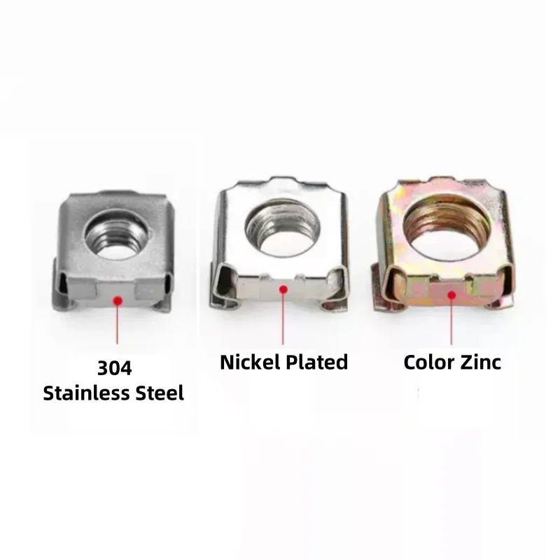 Rack Cabinet Square Snap Nut M4 to M12 Floating Insert Cage Nut Stainless Steel/Carbon Steel Server Hardware Fastener