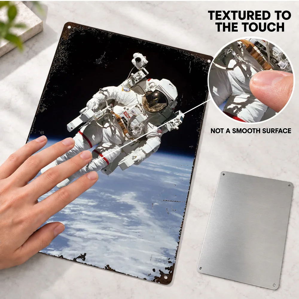 First Untethered Spacewalk Space Printed Poster Personalized Aluminum Metal Sign Monochrome Cosmic Wall Art For Man Cave Decor