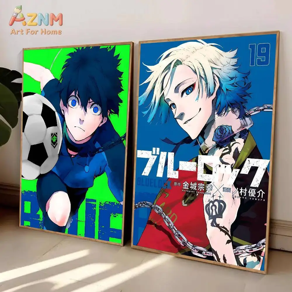 AZNM Blue Lock Leinwandposter Isagi Yoichi Michael Kaiser Anime Fußball Wandkunstdruck Heim Schlafzimmer Ästhetische Dekoration Gemälde Geschenk