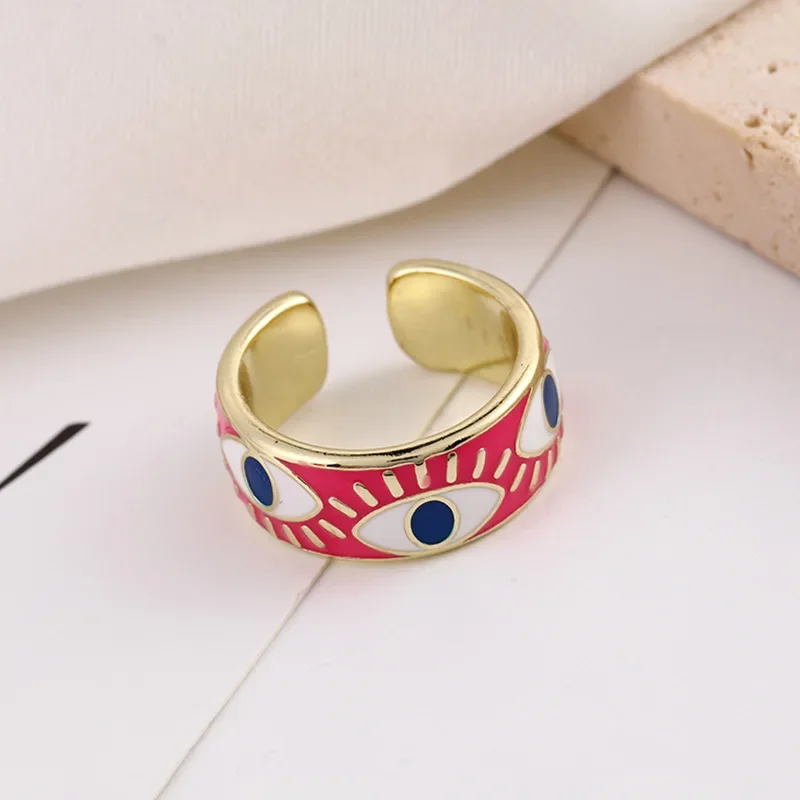 Vintage Gothic Black Evil Eyes Finger Rings for Women Boho Enamel Opening Adjustable Gold Color Mens Ring Trendy Jewelry Gift