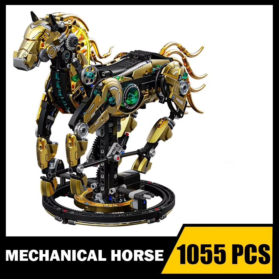 

New Creative Golden Machinery Horse Building Blocks STEM Animal Movable Models Kid Assembly for Adult Toys Kids Birthday Gift