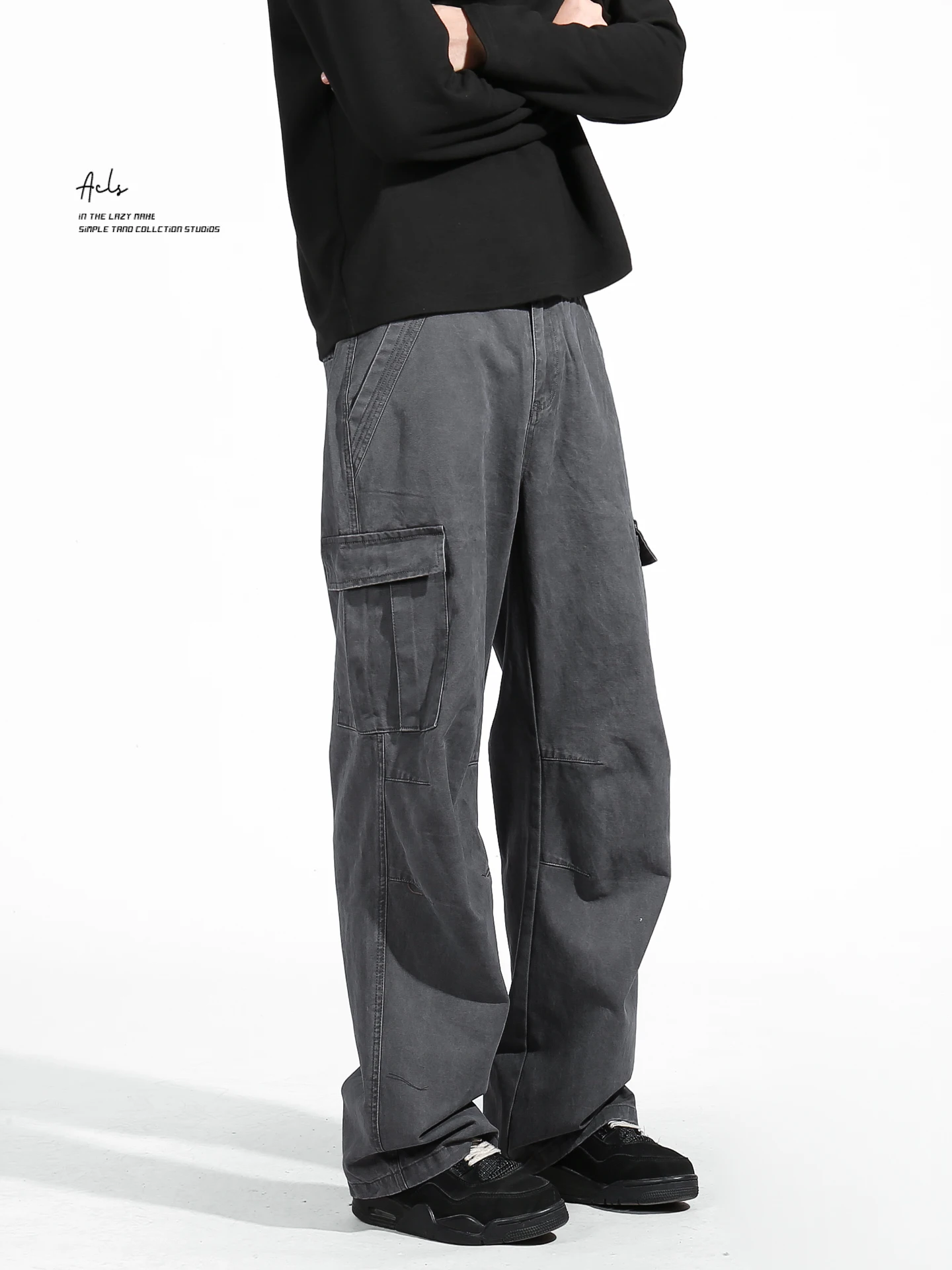 

Vintage Waed American High Street Men's Wide Leg Loose Straight Casual Pants Workwear Trousers Autumn Cotton Straight Leggings