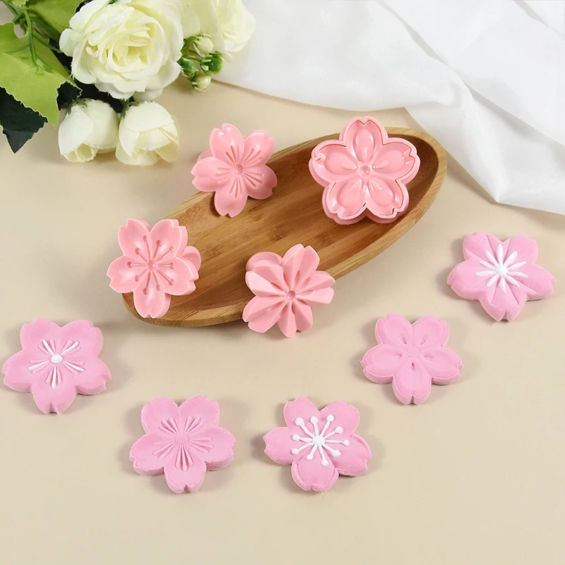 5pcs Sakura Flower Cookie Mold Plastic Cherry Blossom Biscuit Cutters Mold DIY Fondant Cake Decoration Mould Kitchen Baking Tool