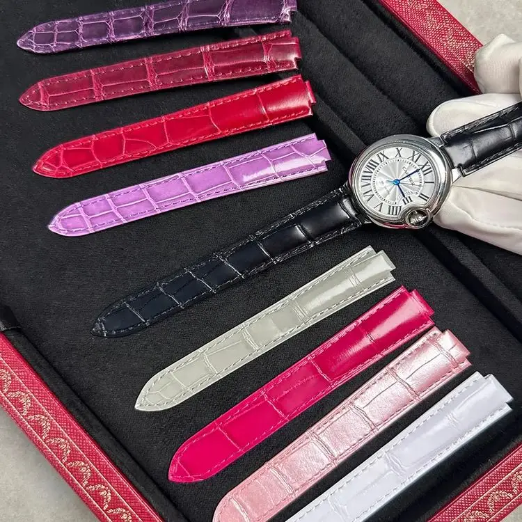 สายหนังจระเข้นิล ใช้ได้กับนาฬิกา Cartier Ballon Bleu Tank และ Key รุ่นดั้งเดิม สายหนังจระเข้นิลสำหรับผู้ชายและผู้หญิง
