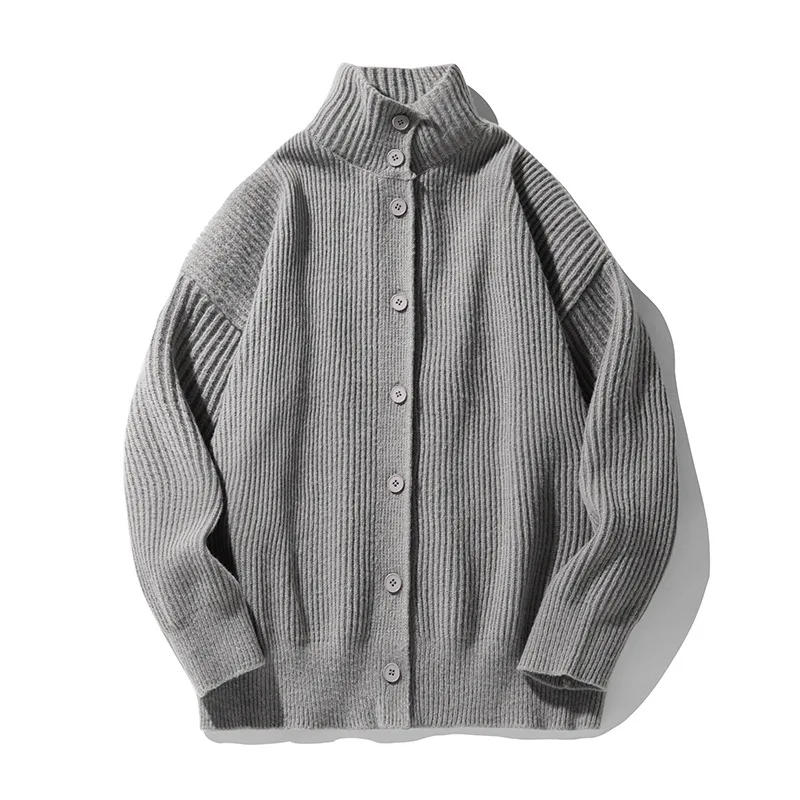 2025 خمر موضة جديدة للرجال بلون عادية عصرية الوقوف طوق واحدة الصدر فضفاضة محبوك البلوزات الذكور معاطف الملابس