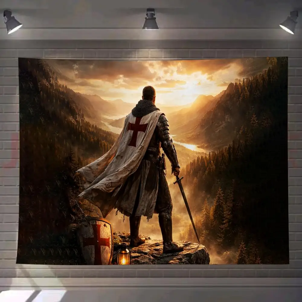 

Knight Templar RETRO Tapestry Custom Living Bedroom Party Dormitory Interior Wall Bohemian Decoration Attached Clip