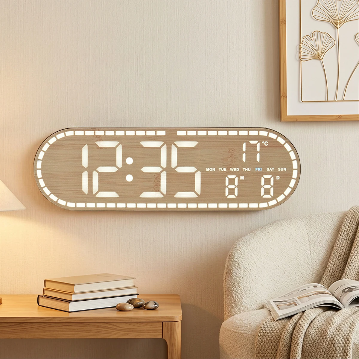 Large Digital Wall Clock Temperature and Date Week Display Electronic LED Table Alarm Clocks Brightness Adjustable 12/24H Format