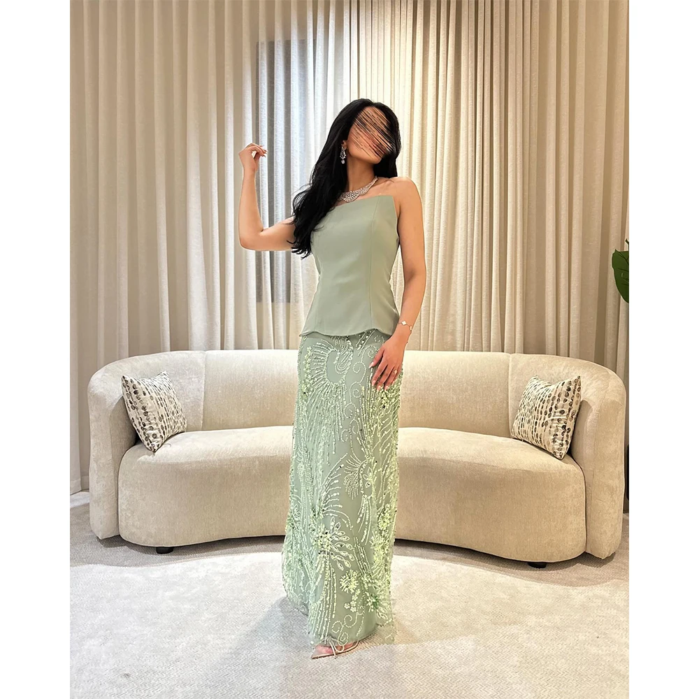 

Customized Mermaid Evennig Dresses Strapless Lace Bead Evening Dresses Floor-Length Special Events Wedding Gala Party Dress