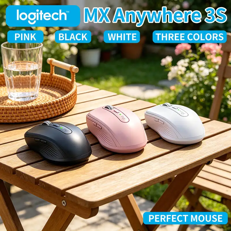 Portable Logitech MX Anywhere 3S - 8K DPI Darkfield, Hyper-Scroll, Silent Click, USB-C Charge, Compact for Outdoor Workstation