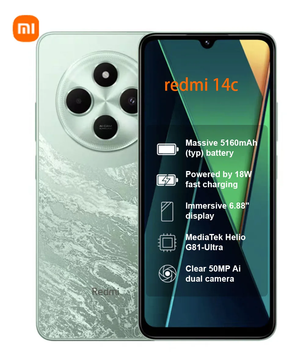 Xiaomi Redmi 14C 4G Global Version Immersion 6.88'' 120Hz Display 50MP AI Dual Camera Massive 5160mAh Battery 18W Fast Charging