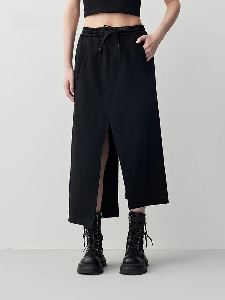 

High Waist Mid-Length A-Line Skirt XMOOM Autumn New Sle Slimming Split Front Ba Cotton Pure Color Versatile Women's Skirt