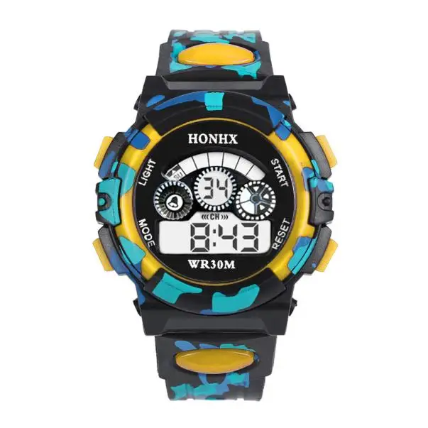 Crianças LED Electronic Digital Watch, Luminoso, Relógio Cronógrafo, Relógios Esportivos, 5Bar, Impermeável, Crianças Relógios de Pulso, Meninos, Meninas