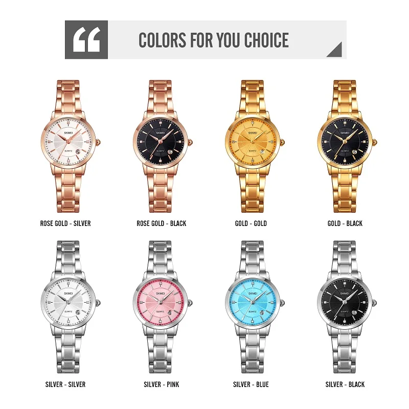 SKMEI 여성 패션 시계 숙녀 시계 우아한 골드 스틸 손목 시계 캐주얼 여성 시계 방수 Montre Femme New 1819