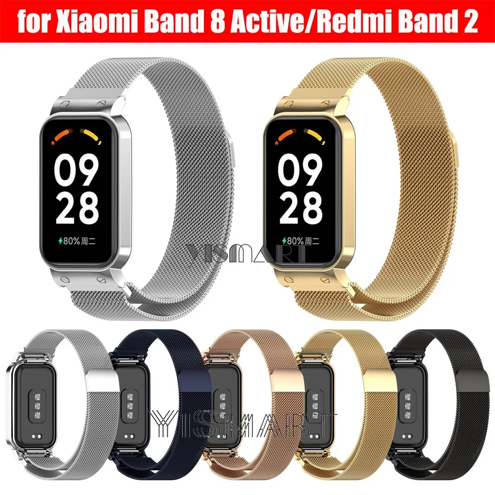 

Металлический ремешок для Xiaomi Smart Band 8 Active, сменный Браслет из нержавеющей стали с магнитной застежкой для Redmi Band 2