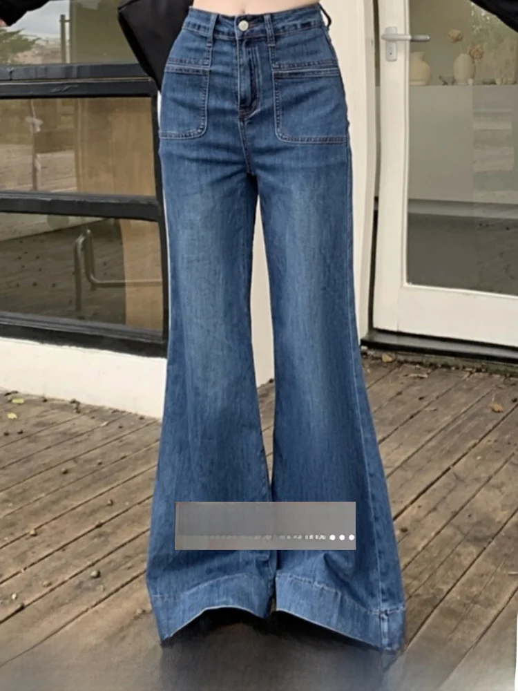 

Retro High Waist Wide Leg Jeans Women's Spring Autumn Sle Slimming Floor-Length Straight Cut Denim Trousers