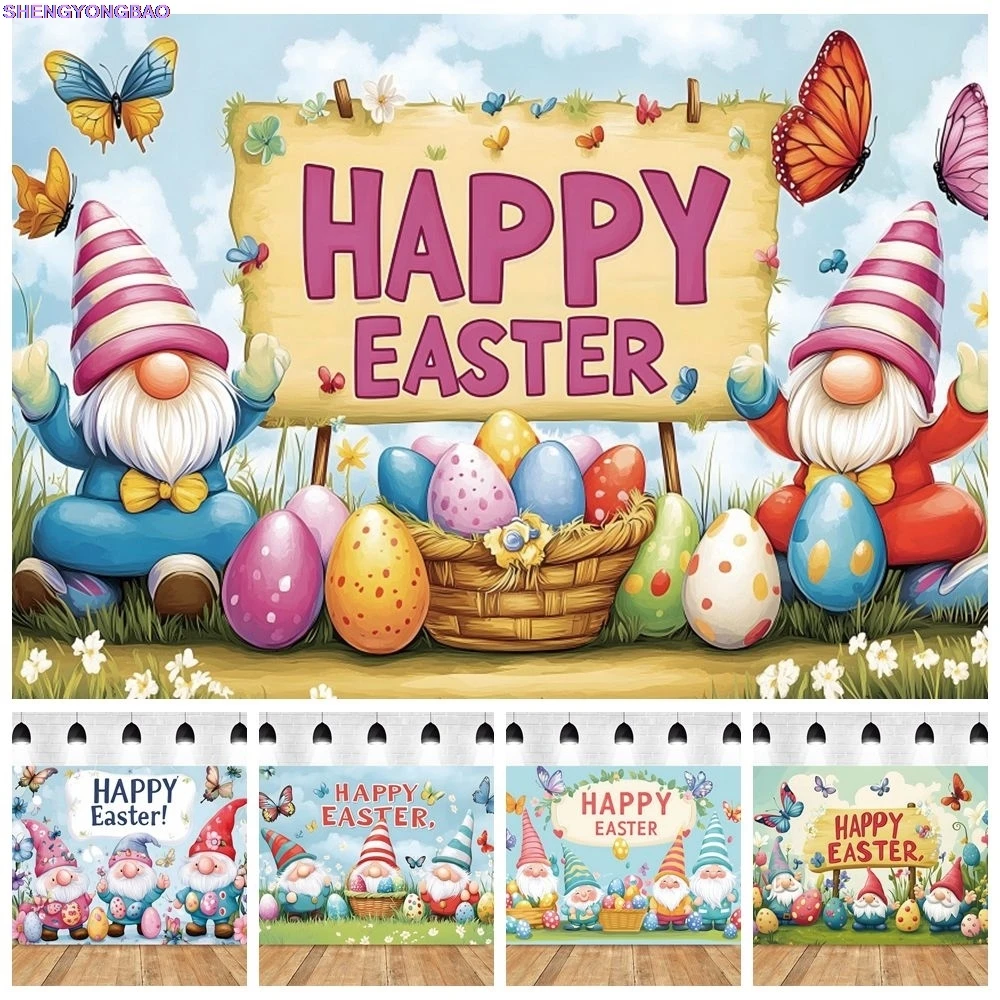 

Happy Easter Photography Background Spring Butterfly Eggs Flower Easter Party Decor Backdrop Banner Photo Studio Photobooth Prop