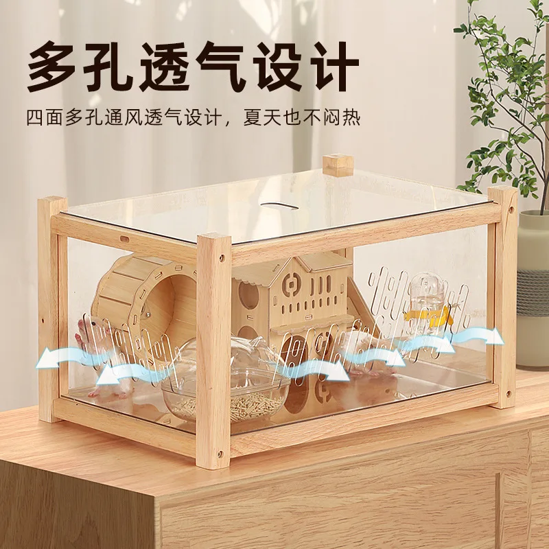 Wood Acrylic Landscaping Guinea Pig Accessories Hamster Accessories Hamster Cage Large Large Space Panoramic View Breeding House - view 3