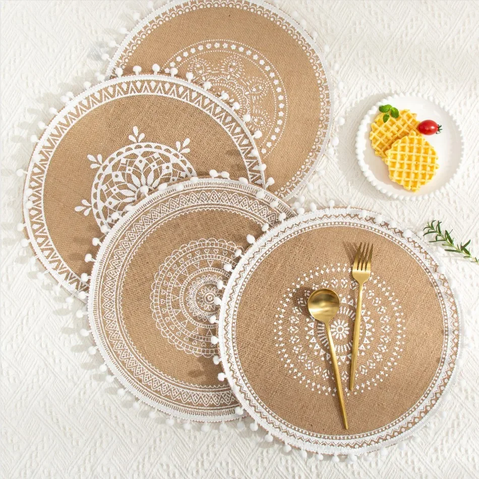 38 cm natürliche Vintage Jute gewebte Tischsets böhmischen Stil Party Dekoration hängende Wand Dekor Matte Vase Matte Tischset Tischset