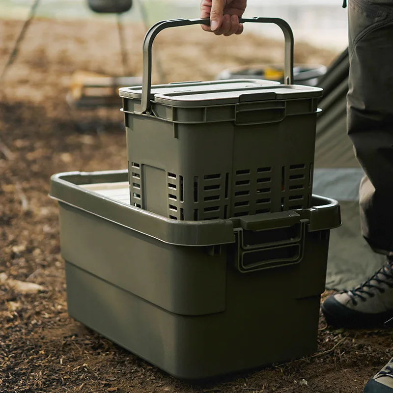 

Outdoor Storage Box Camping Portable Picnic Basket Camping Storage Basket with Lid Picnic Basket