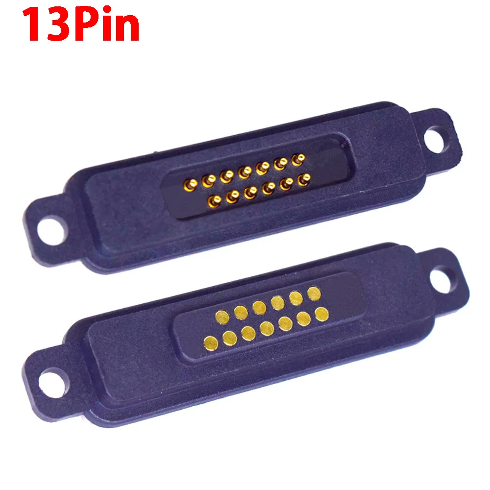 1sets 13Pin 2A Waterproof DC Magnetic Pogo Pin Connector Pogopin Male Female Spring Loaded DC Power Socket With Screw Holes