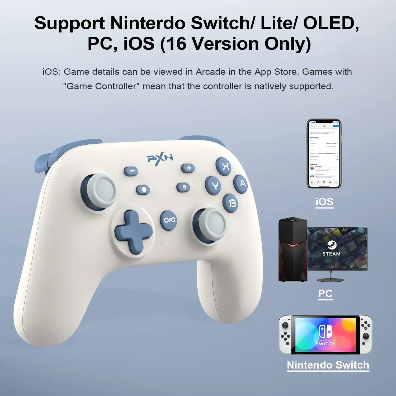 PXN P50 Bluetooth Wireless Game Controller For PC/ iOS 16 iPAD/Nintendo Switch/Switch lite/Switch OLED Wake-up Joystick Gamepad