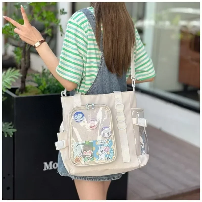 College Style Casual Versatile Tote Bag Ins Style Transparent Shoulder Bag for Girls Large Capacity Campus Student Crossbody Bag