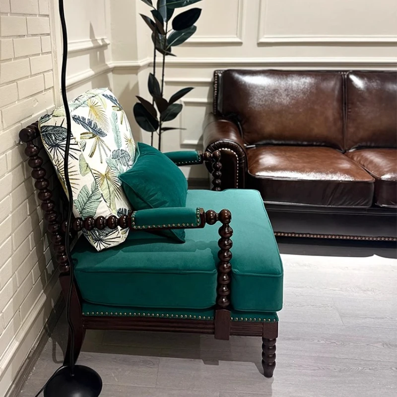 

French pearl chair American retro solid wood fabric single sofa