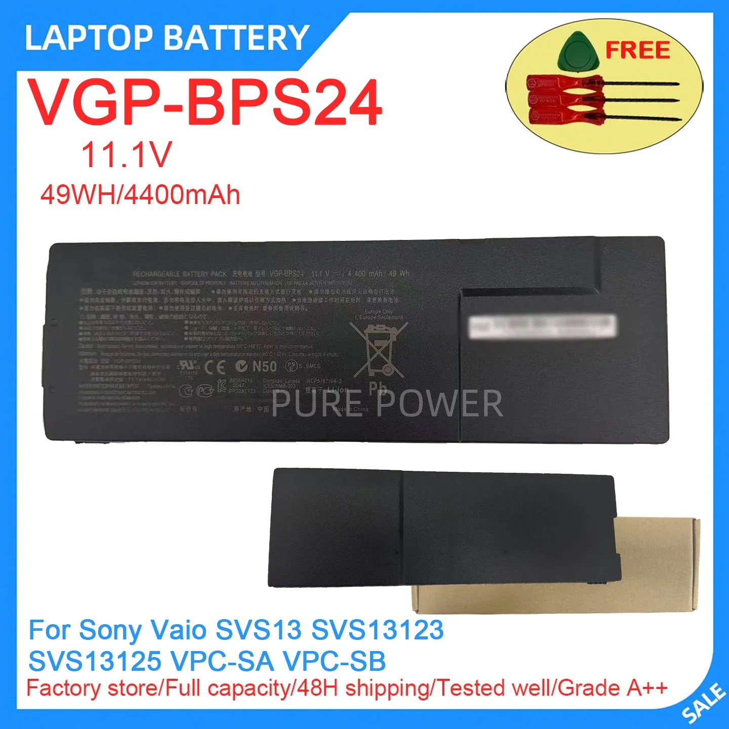 Новый аккумулятор для ноутбука VGP-BPS24 11,1 В, 49 Втч, 4400 мАч, высокое качество, для Sony Vaio SVS13 SVS13123 SVS13125 VPC-SA VPC-SB