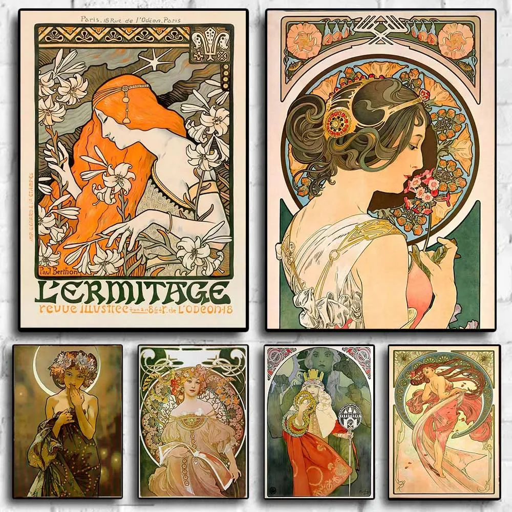 Art Nouveau Retro Poster Abstract Wallpaper Print Canvas Painting Wall Art Living Room Home Decor Aesthetic Mural