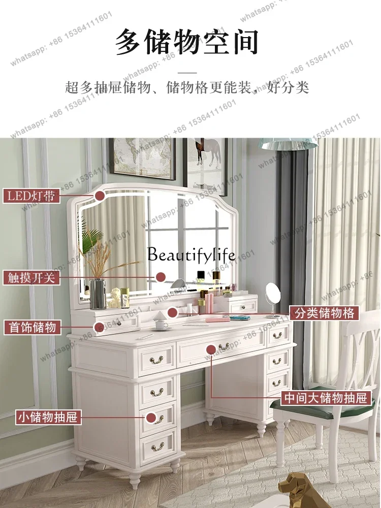 12 Pure solid wood large size with lamp American European style with lamp dresser large mirror