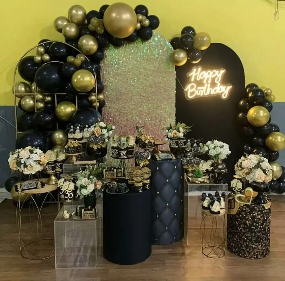 Gold Black Glitter Pedestal Pillars Cover Birthday Party Tablecloth Decorations Cylinder Stretchy Cover Bachelor Wedding Parties