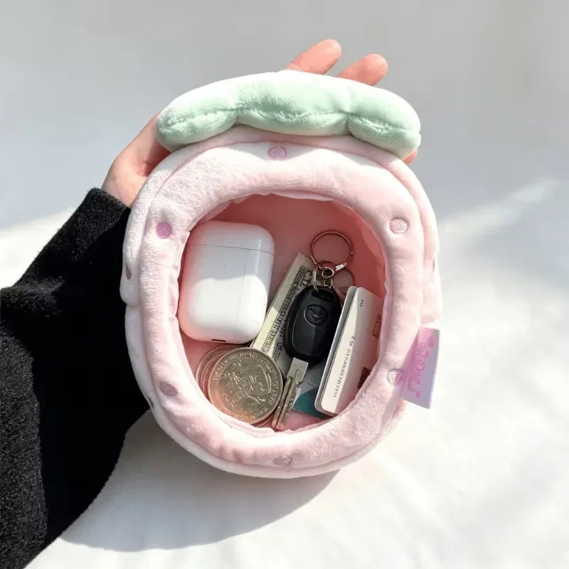 Strawberry Shape Ita Bag Mini Cute Coin Pouch Bag Cute Girl Transparent Keychain Plush Dot Storage Bag Doll Display Bag