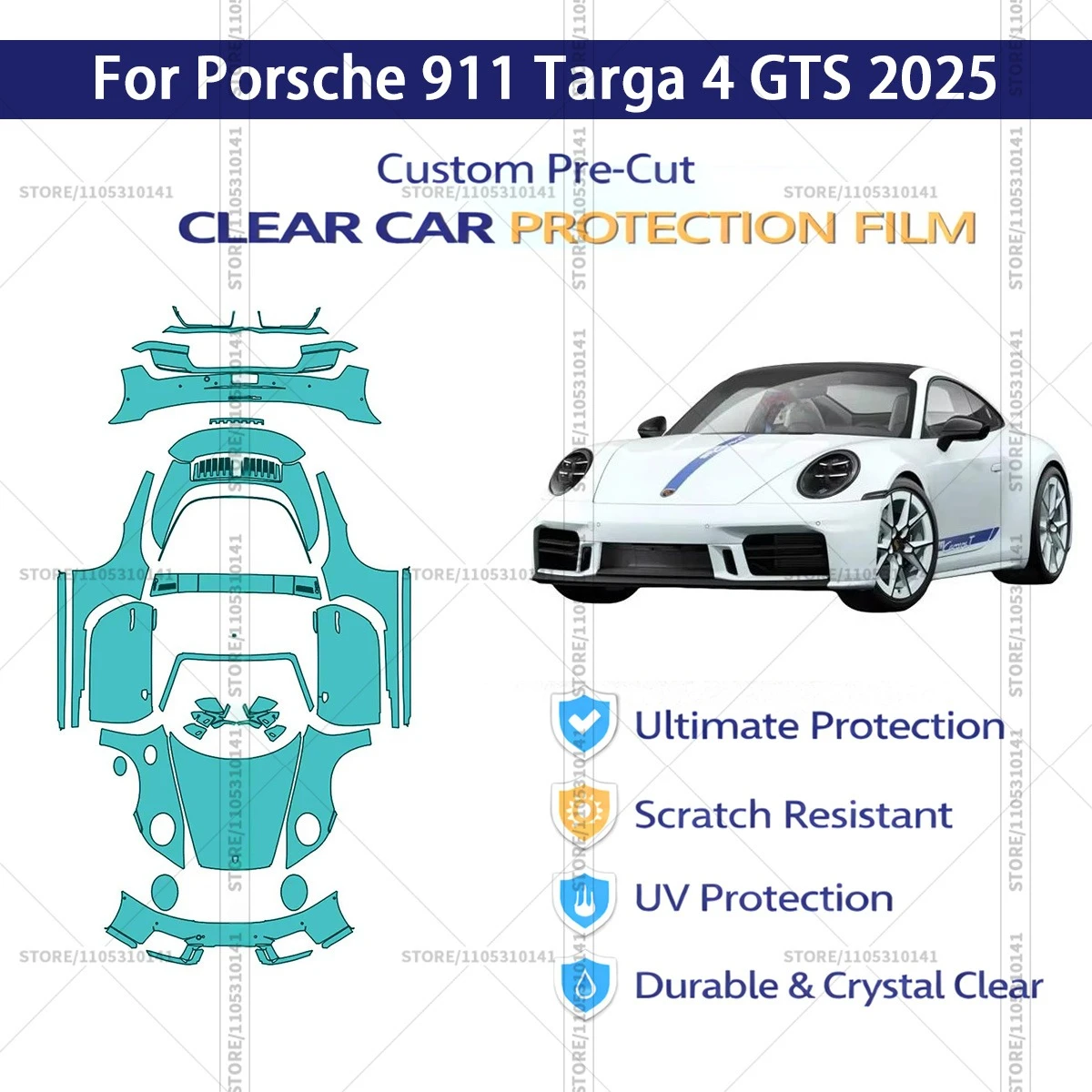 

Защитная пленка PPF для Porsche 911 Targa 4 GTS 2025, предварительно вырезанная, прозрачная, профессиональная автомобильная пленка для полной оклейки кузова