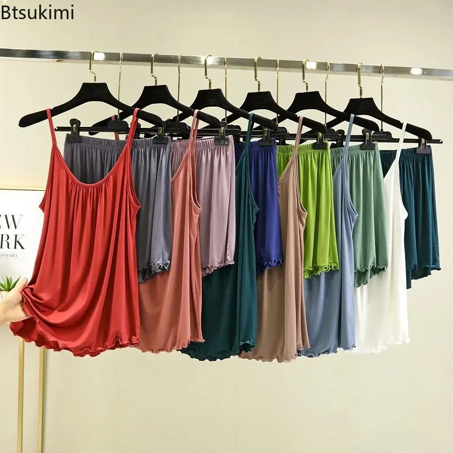 

2026 New Summer Modal Straps Shorts Set Women's Thin Loose Sleeveless Vest Two-Piece Set Comfortable Breathable Spwear Plus Size