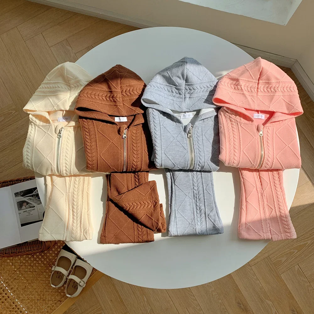 

2023 Spring and Autumn Korean Two Piece Girls' Set Casual Sweater Set Children's Versatile Hooded Knitted Coat