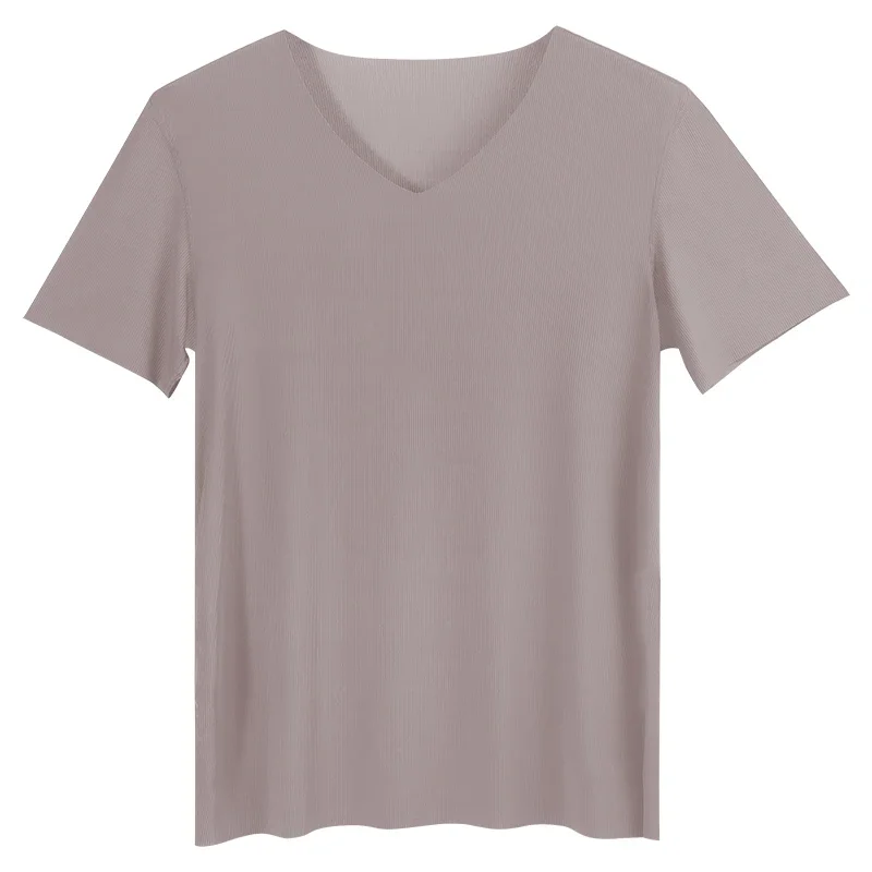 Summer ice silk men's short-sleeved solid-color T-shirt, V-neck sleeveless top, base layer shirt, fitted underwear