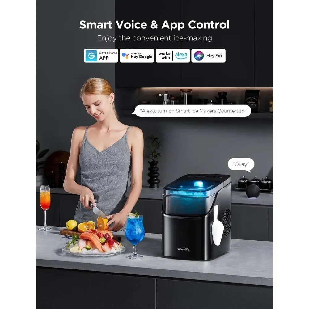 

Умный льдогенератор, столешница, портативный льдогенератор с голосовым управлением, 9 кубиков льда в 6 минут, 3 размера, 26 фунтов/24 часа, самоочистка