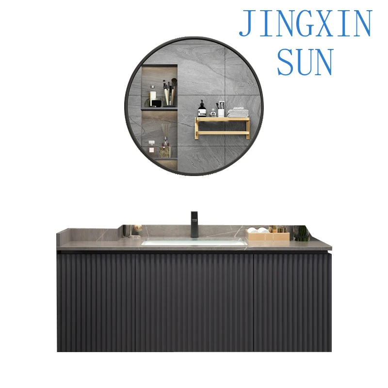 Rock board bathroom cabinet, light luxury, solid wood, Nordic wall cabinet, wash basin combination, oak wash basin, bathroom