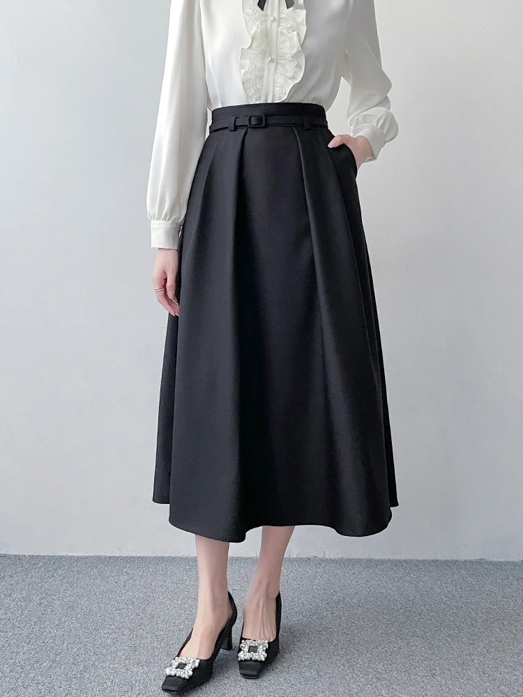 

Bla High Waist A-Line Pleated Skirt Profional Interview Suit for Women Commuter Sle Korean Faion Skin-friendly Breat...