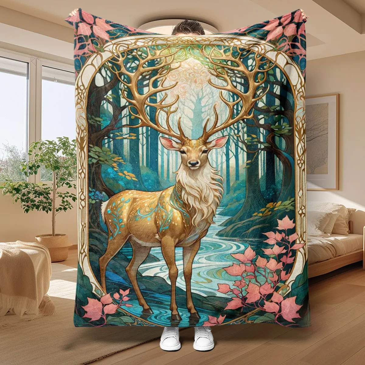Forest Deer Woodland Fairycore Aesthetic Throw Blanket Boho Nursery Decor Gift