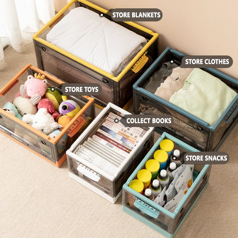 Folding Storage Box Multifunction Lockers Open Transparent Foldable Container Plastic Sundries Trunk Supplies Organizer cabinets