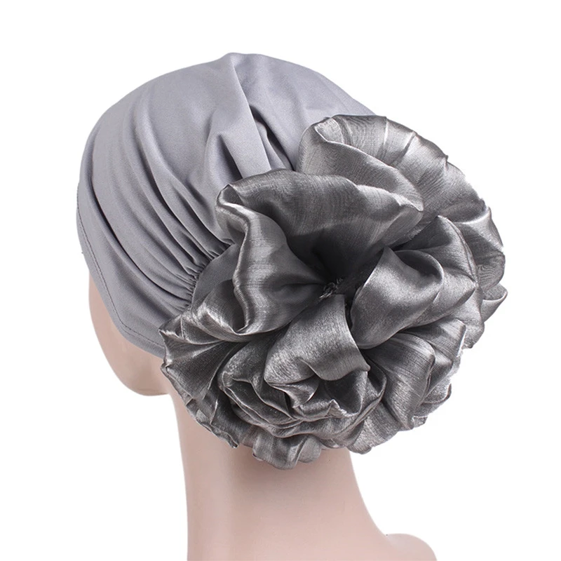 Women\'s Big Flower Turban Muslim India Hat Cap Thin Head Scarf Fashion Headwear Hair Accessories Muslim Hijab Turban Cancer Hat