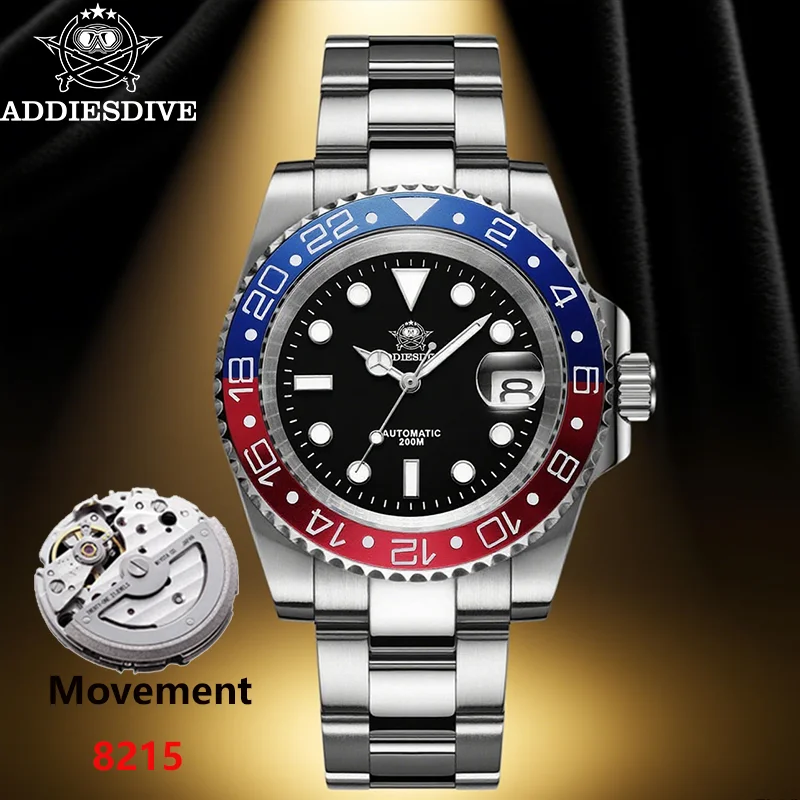 ADDIESDIVE Diver Watch 200m Waterproof Sapphire Glass AR Coating 8215 Automatic Watches for Men BGW9 Luminous Mechanical Watch